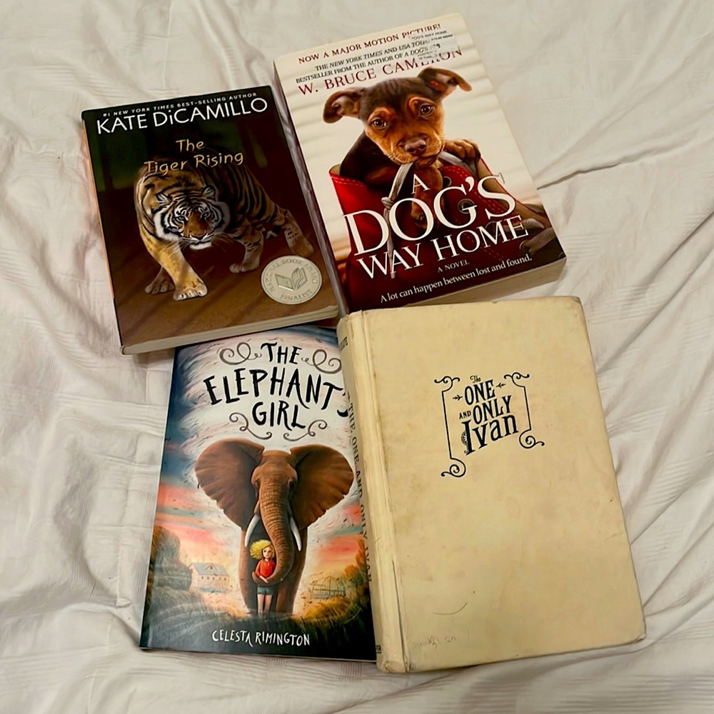 The rising tiger, A dogs way home, The elephant home, The one and only Ivan